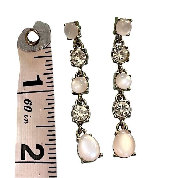 🌴 Gold & Pearl Crystal Drop Earrings | Elegant 2” Dangling Dangle - Picture 5 of 8